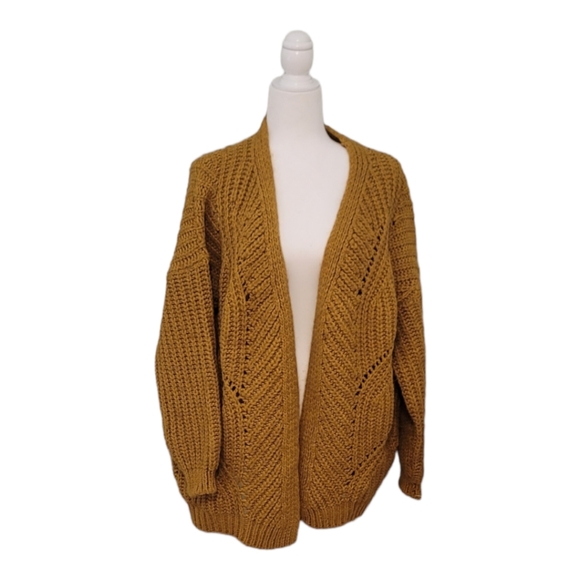 Chunky Knit Womens Mustard Yellow Cardigan Sweater Wool Alpaca Blend - Picture 5 of 9